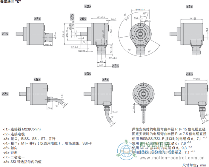 AC58-并口光电绝对值通用编码器外形及安装尺寸(夹紧法兰K) - 西安德伍拓自动化传动系统有限公司