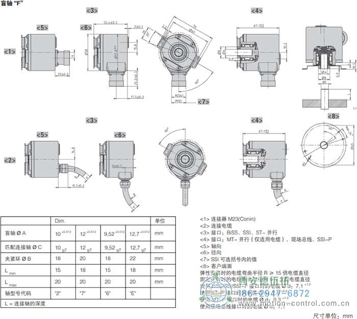 AC58-并口光电绝对值通用编码器外形及安装尺寸(盲轴F) - 西安德伍拓自动化传动系统有限公司