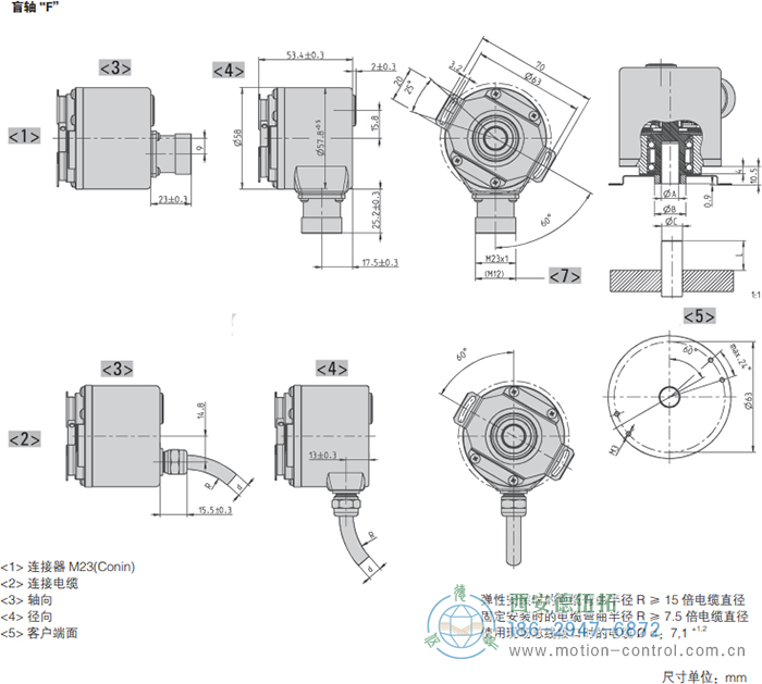 AC58-并口光电绝对值通用编码器外形及安装尺寸(盲轴F) - 西安德伍拓自动化传动系统有限公司