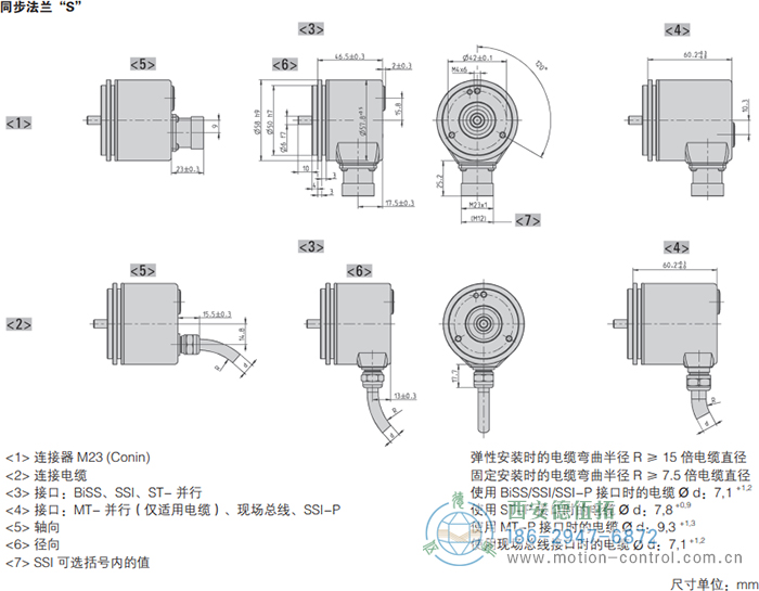 AC58-DeviceNet光电绝对值通用编码器外形及安装尺寸(同步法兰S) - 西安德伍拓自动化传动系统有限公司