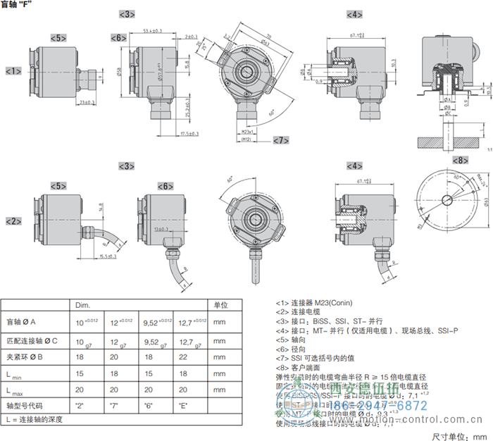 AC58-DeviceNet光电绝对值通用编码器外形及安装尺寸(盲轴F) - 西安德伍拓自动化传动系统有限公司