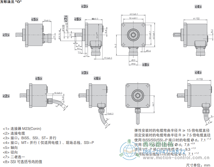 AC58-DeviceNet光电绝对值通用编码器外形及安装尺寸(方形法兰Q) - 西安德伍拓自动化传动系统有限公司