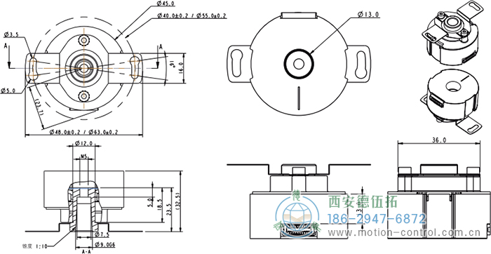 HC18空心轴光电增量电机反馈编码器外形及安装尺寸(锥轴) - 西安德伍拓自动化传动系统有限公司