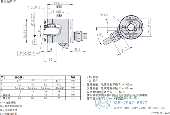 RI36-H空心轴光电增量通用编码器外形及安装尺寸(转矩支撑F) - 西安德伍拓自动化传动系统有限公司