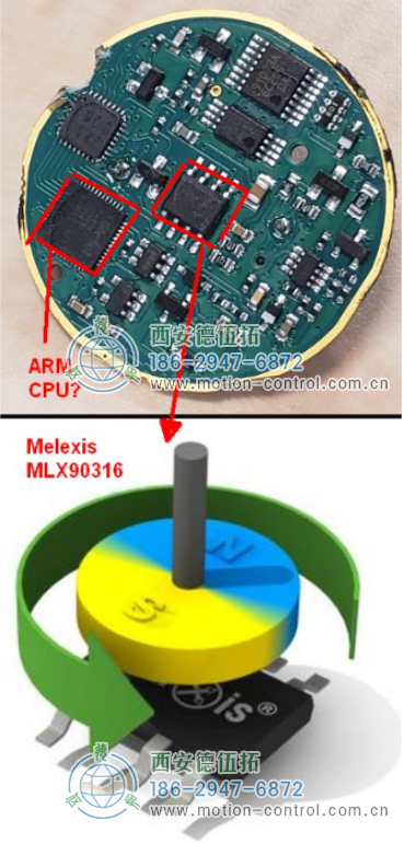 PCB 中心有一颗Melexis 芯片和可能是ARM的MCU