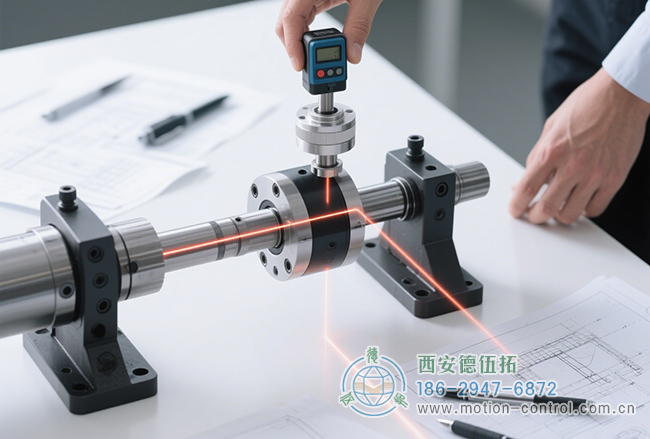 图为工作人员检测编码器安装同轴度的照片 图为工作人员检测编码器安装同轴度的照片